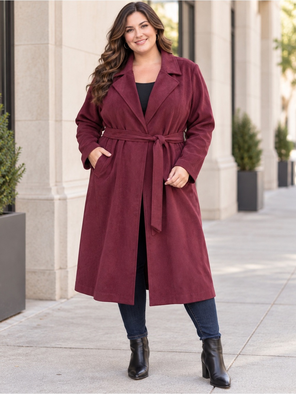 torrid Burgundy Belted Trench Coat Size 2 2X Fall Winter Classic Office